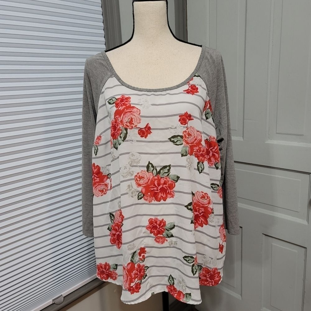 Torrid Striped Floral Raglan Tee - Picture 5 of 10